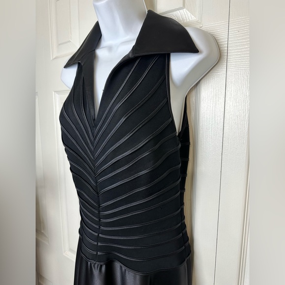 New TADASHI SHOJI Black Evening Gown Black Tie Party Maxi Collared Formal Wear - Picture 4 of 12